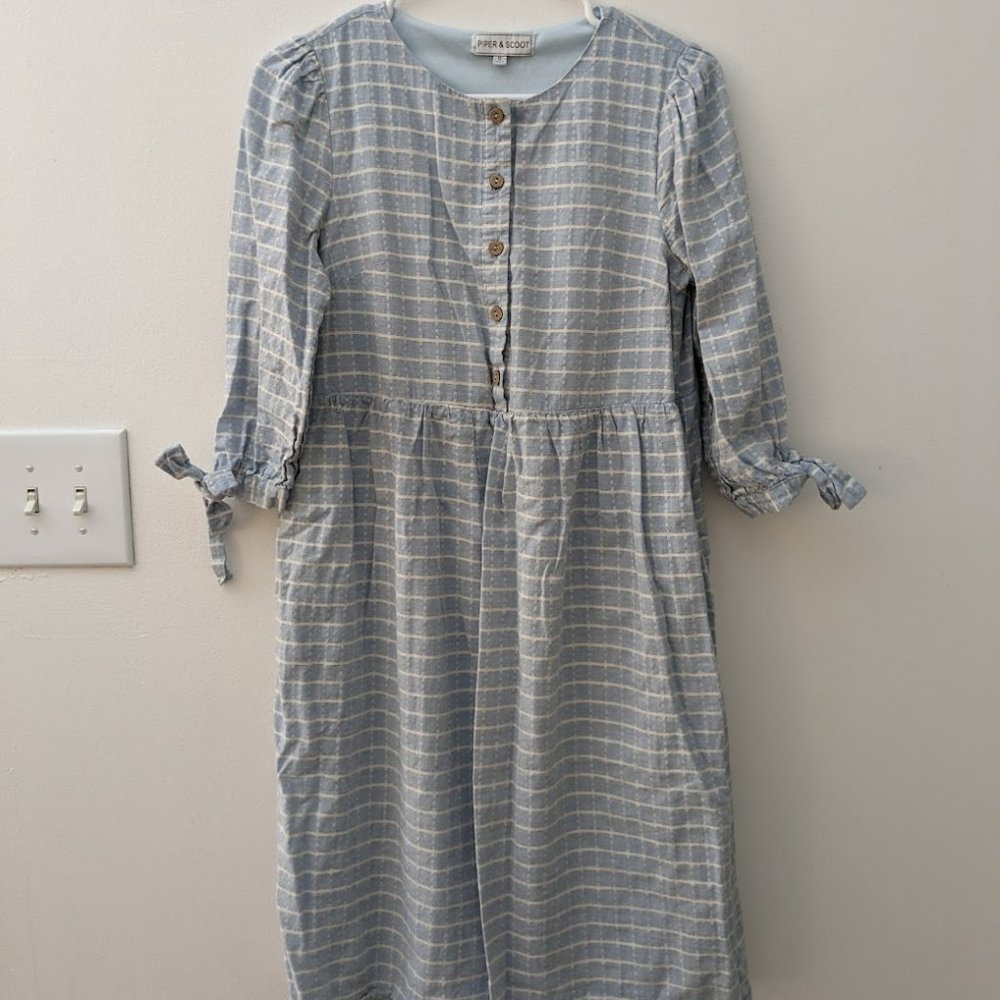 Piper and Scoot Blue Windowpane Midi Dress